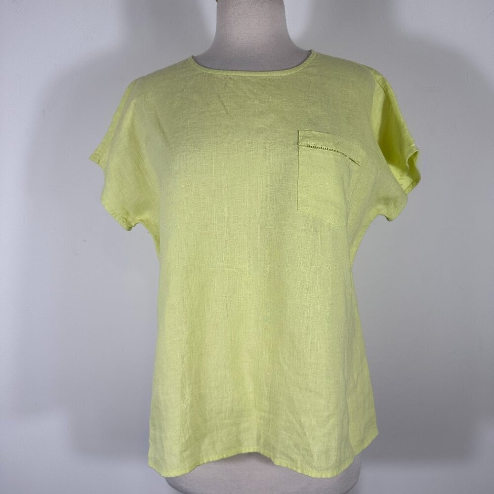 Pure Collection Linen Top Size 6 Yellow Green Drop Sleeve 100% Linen Summer